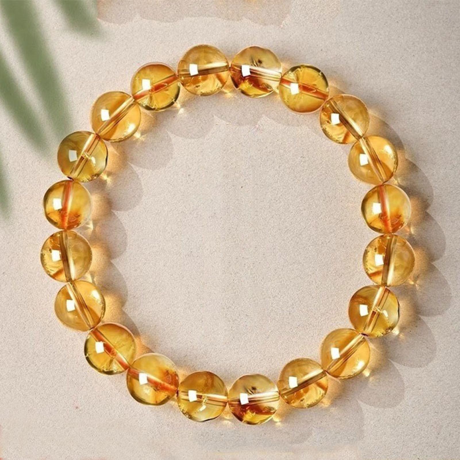 Citrin-Quarz-Stretch-Armband, handgefertigtes Edelstein-Perlen-Armband | Kristallstein-Heilenergie-Armbänder, elastisches, handgefertigtes, poliertes Edelstein-Chakra-Perlen-Armband