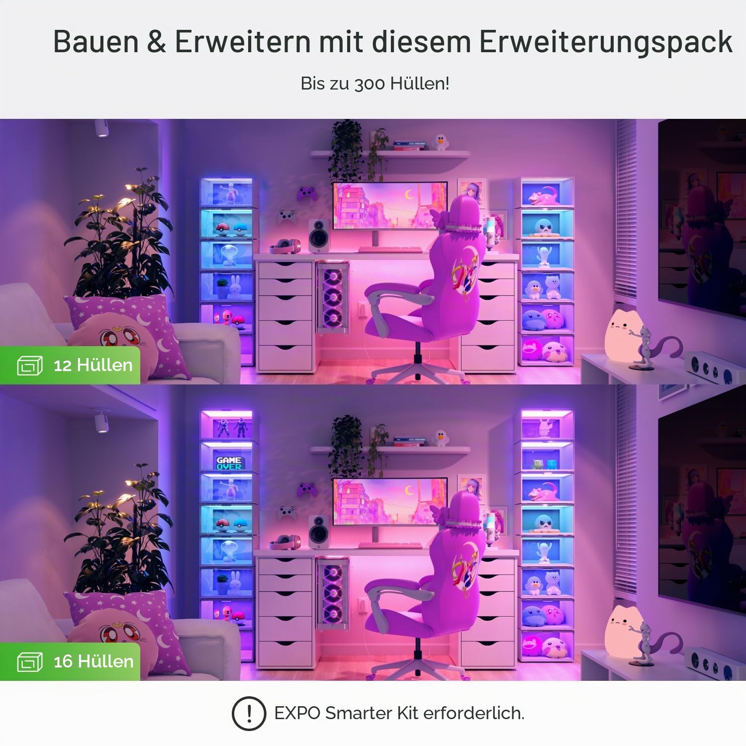 Nanoleaf Smart LED Schuhboxen Erweiterungspack, 1 Stapelbare transparente Vitrine für Figuren & Dekoration, Aufbewahrungsboxe mit Magnetischer Sensor Tür, Musik Sync (Starterpack erforderlic)