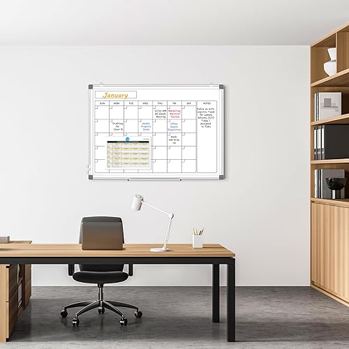 Vista 2 de Calendario mensual pizarra blanca de borrado en seco para pared, calendario magnético de 24 x 18 pulgadas, pizarra blanca de doble cara para Marco