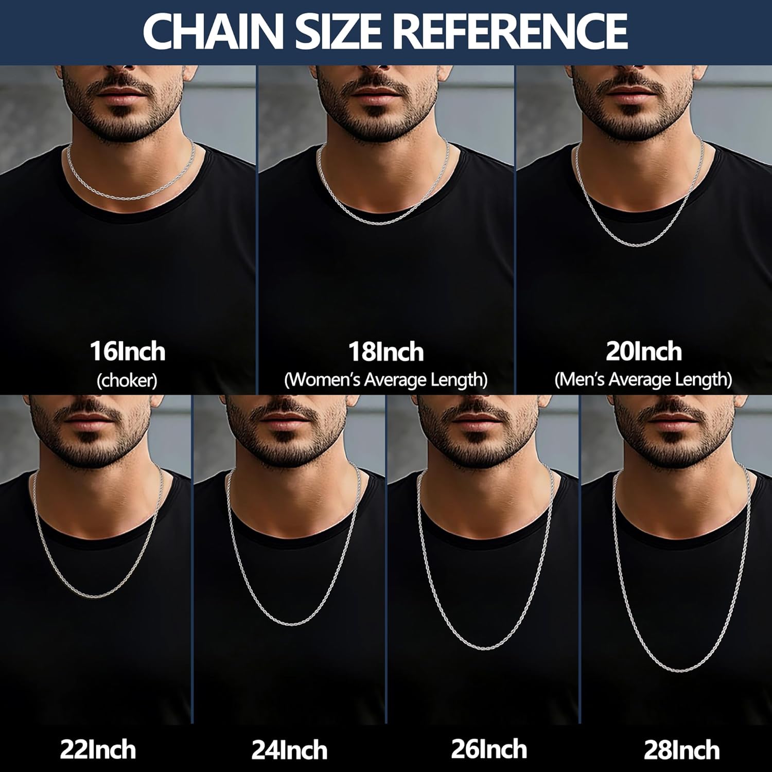 Fiusem 3mm Rope Chain Necklace for Men, Silver Tone Mens Chain Necklace, Stainless Steel Necklace Chain for Men Women, Jewelry Gift - Image 6