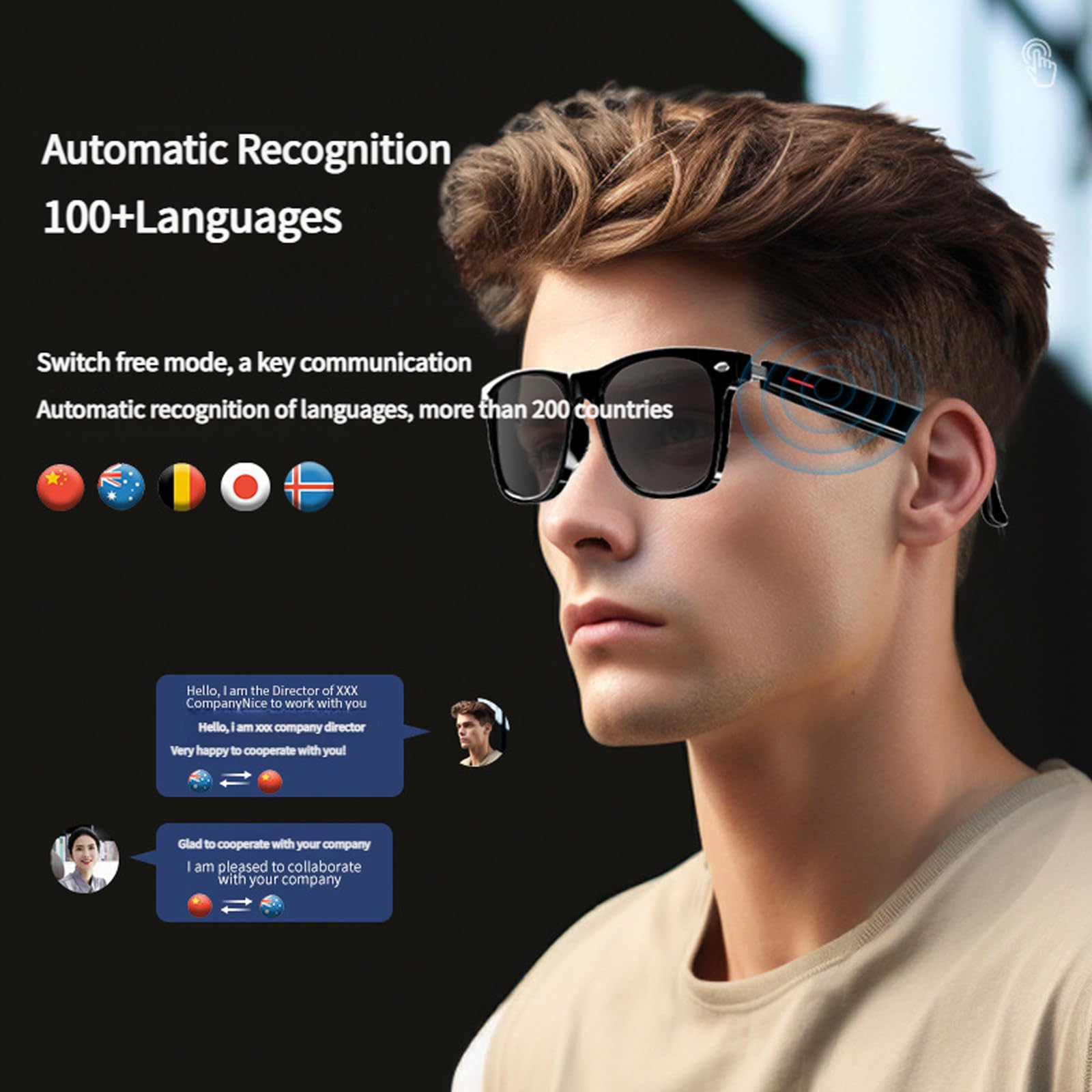 Occhiali da Sole Bluetooth Intelligenti con Display indossabile, Occhiali con traduzione AI, Luce polarizzata, Protezione dalla Luce Blu,G