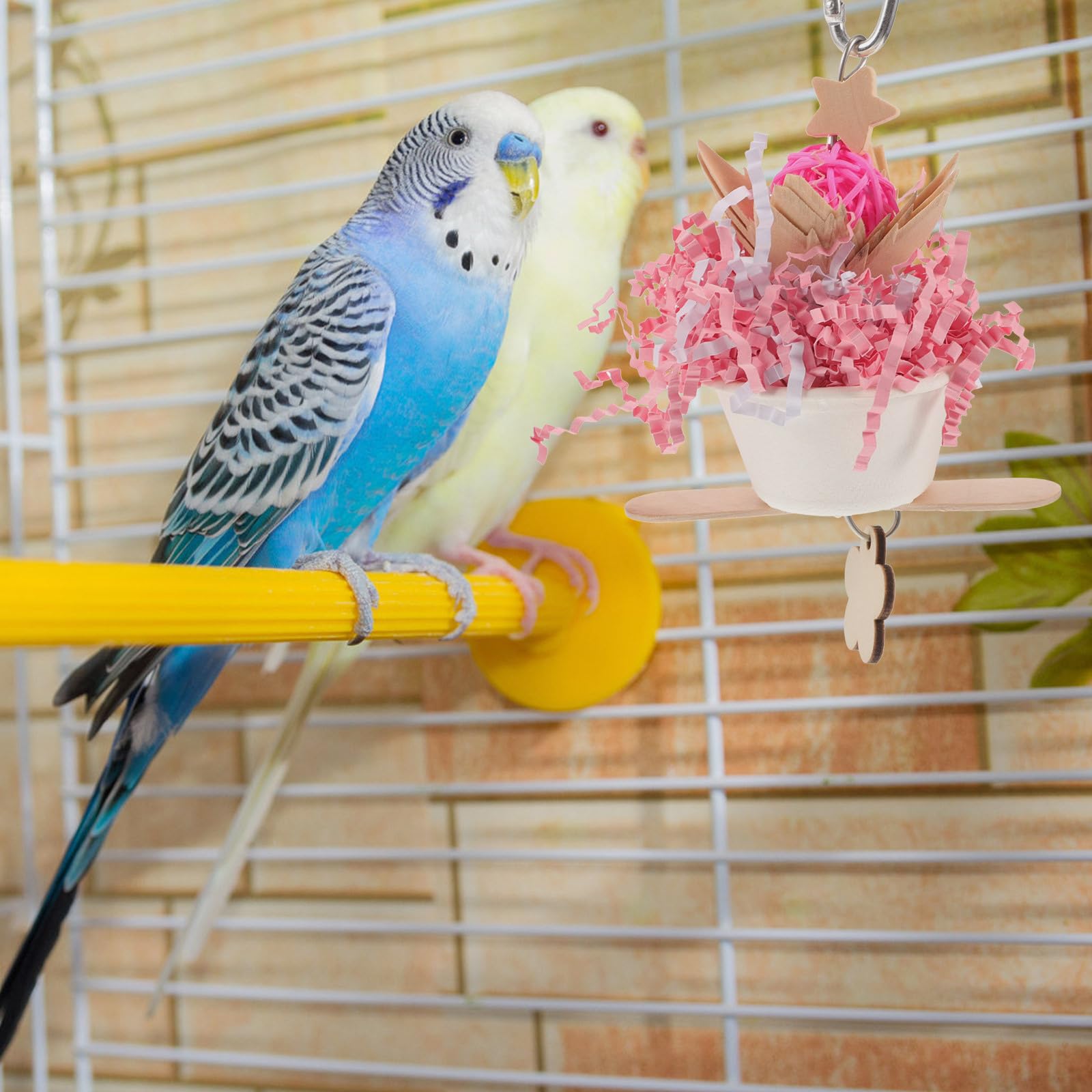 Pink Parrot Chewing Hanging Toy, Bouquet Shredding Toy for Training Teething & Boredom Relief - Image 4