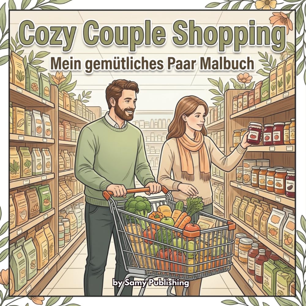 Cozy Couple Shopping – Mein gemütliches Paar Malbuch: 40 detailreiche Ausmalbilder mit einem Paar beim gemeinsamen Einkaufen und entspannten Alltagsmomenten (Die Cozy Couple Kollektion)