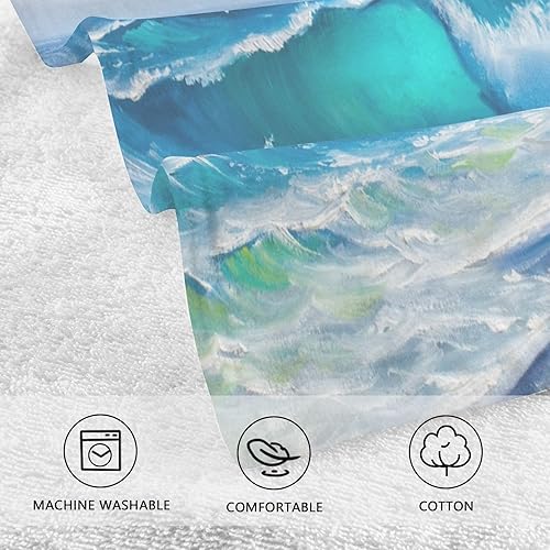 Miniatura 4 de Kigai Juego de 2 toallas de mano de océano tropical, altamente absorbentes, de algodón suave, toalla decorativa para baño, para playa, gimnasio,