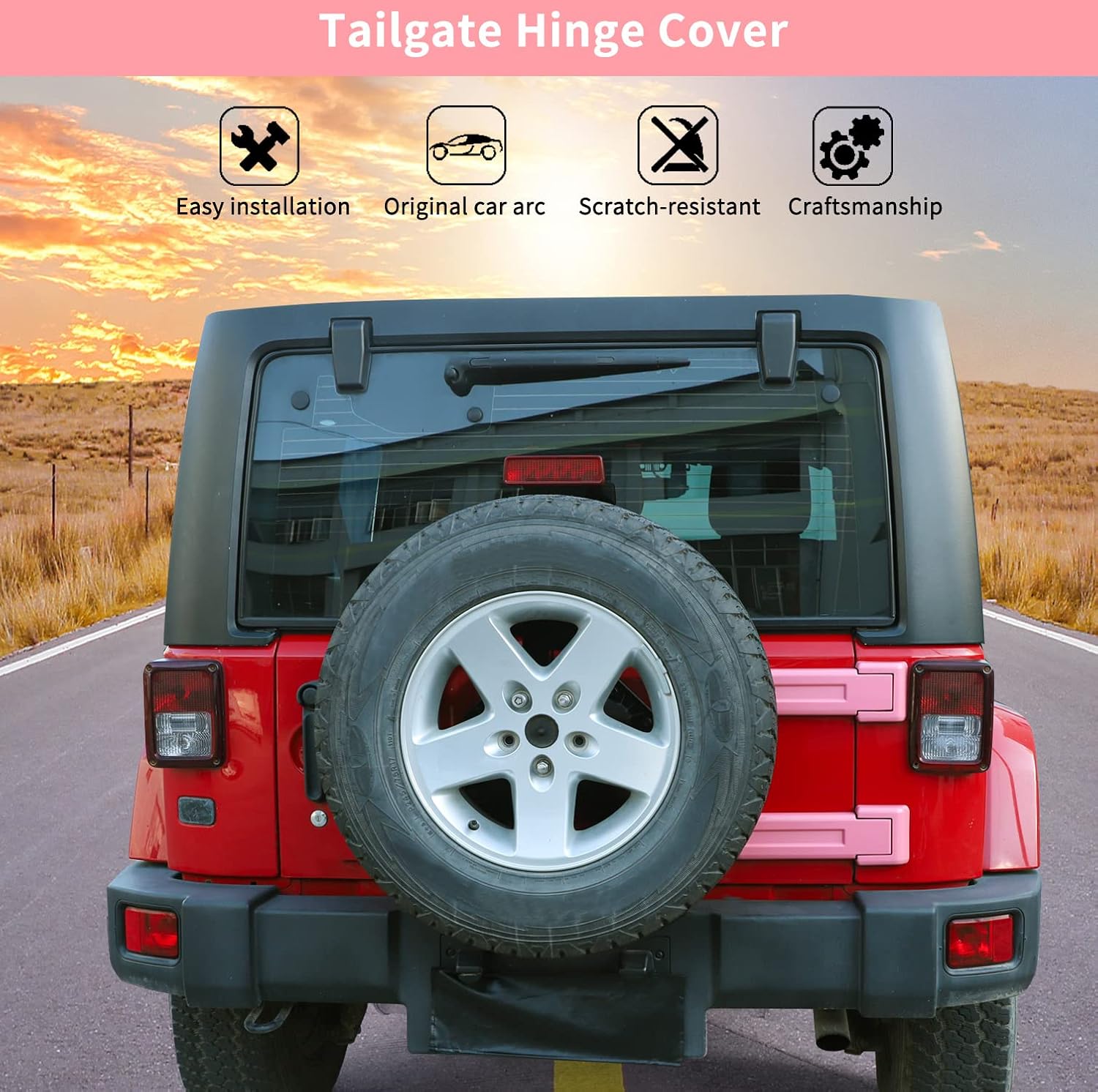 Tailgate Hinge Cover,Spare Tire Rear Door Bracket Trim Cover Trim 2Pcs for 2007-2017 Jeep Wrangler JK & Unlimited(Pink)