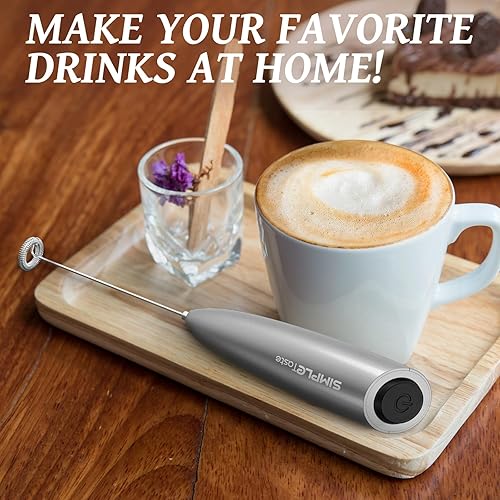 Miniatura 6 de SIMPLETaste Espumador de leche de mano con pilas, mezclador de bebidas con batidor de acero inoxidable para capuchino, café a prueba de balas, café