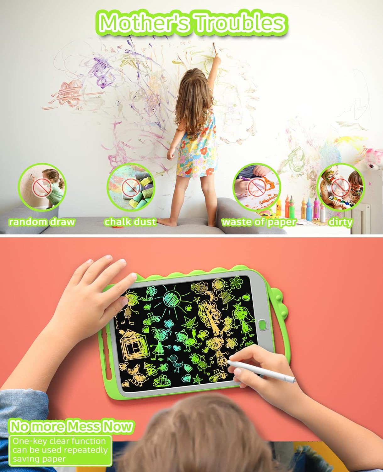 LCD Writing Tablet, BROADREAM Colorful Drawing Tablet Doodle Board, Erasable Reusable Writing Pad with Sensitive Pressure&Bright Screen, Kids Gifts Stocking Stuffers Toys for 3-8 Years Old Kids