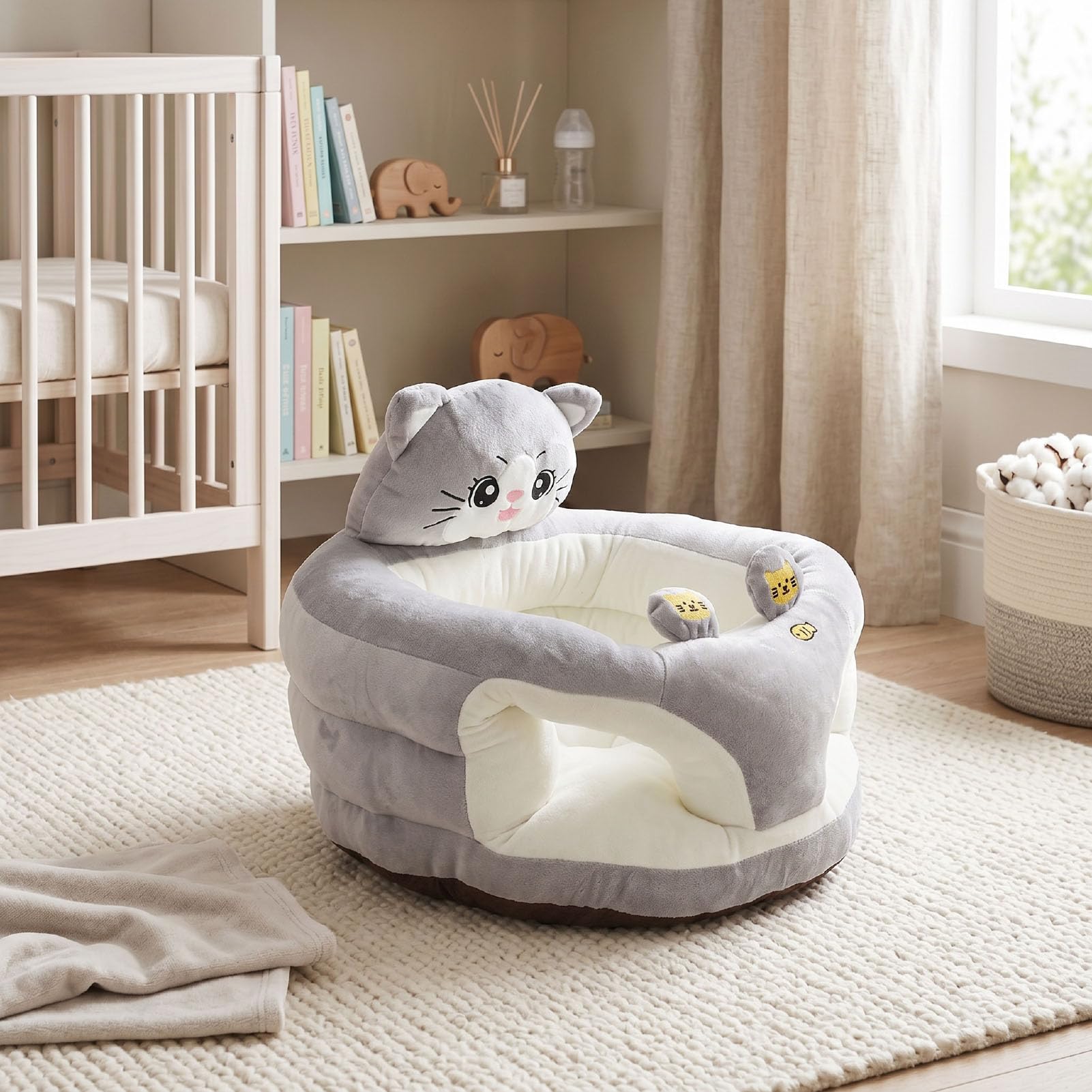 Cryfokt Sedia di Supporto per Bambini Sit Up Peluche Imparare a Sedersi Divano con Schienale per Neonati Morbido Cartone Animato Seggiolino per Bambini per Esercitarsi in Seduta Cuscino di Supporto
