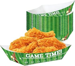 50 Pack Football Party Supplies, 2lb Football Paper Food Trays Disposable Food Boats Nacho Trays Serving Tray for Birthday Sport Football Theme Party Favors Decorations