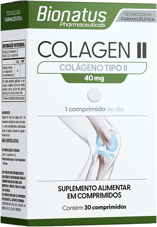 Bionatus, Colágen II, Suplemento alimentar, Colágeno Tipo II 40mg, 30 cápsulas • 30 doses, Branco