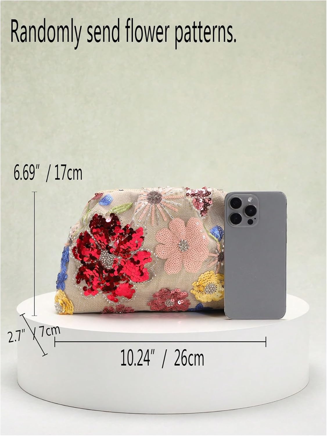 Verdusa Women's Floral Sequin Beaded Clutch Purses Ruched Magnet Handbags with Chain Strap - Image 6