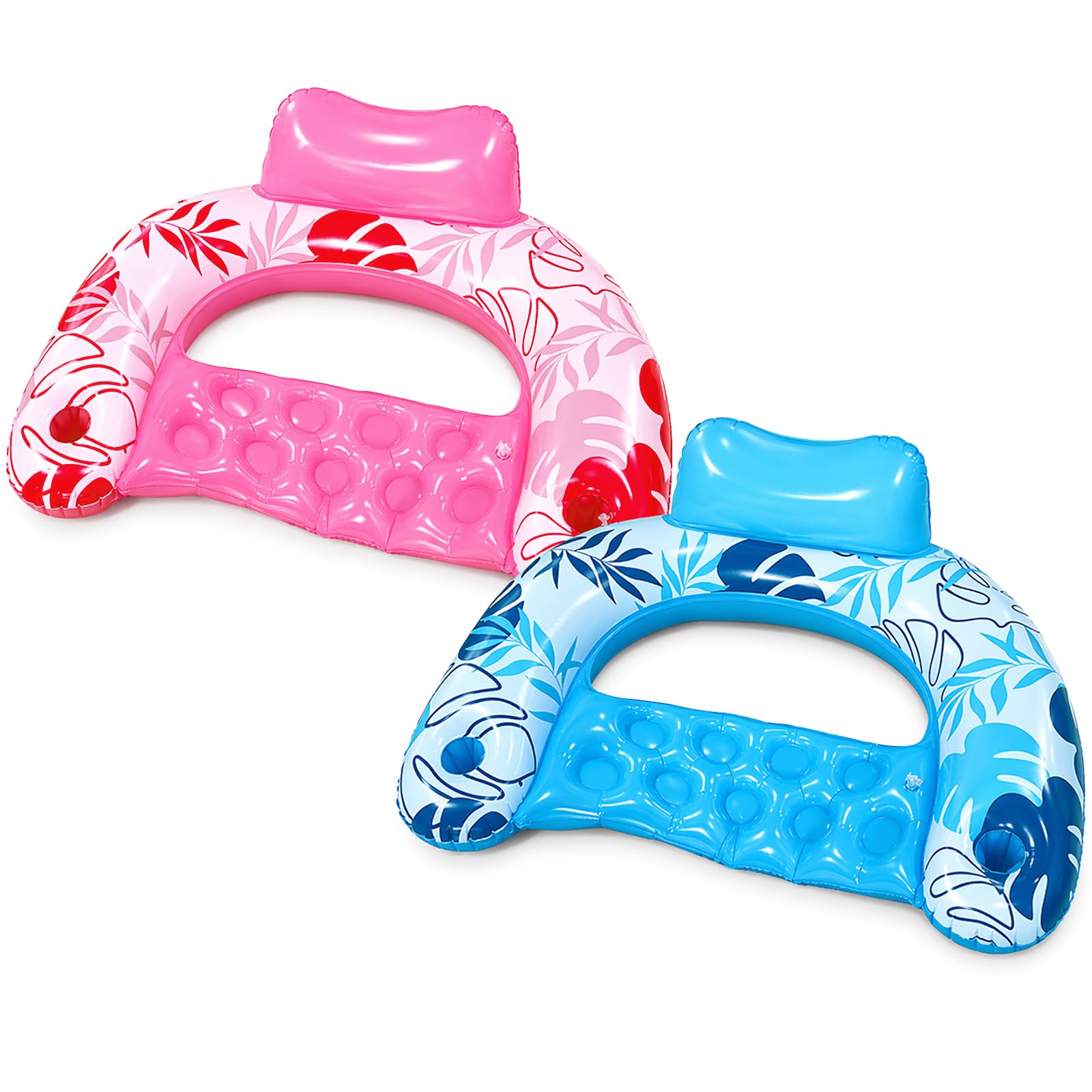 Colchón de aire para piscina, juguete de agua para adultos - Sillón portavasos | Hamaca hinchable para piscina, 2 unidades, color azul y rosa