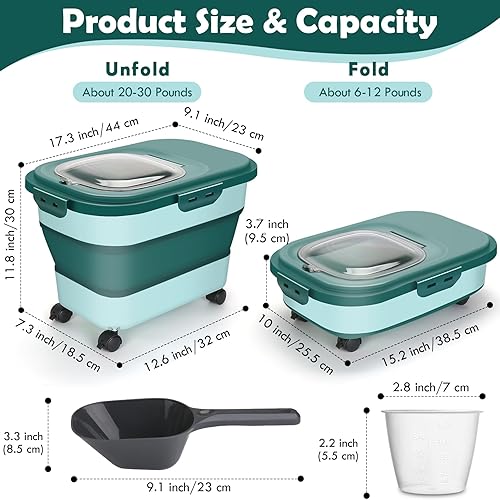 Miniatura 5 de Contenedor de almacenamiento de alimentos para perros, contenedor hermético plegable de 20 libras para alimentos para mascotas con ruedas, cuchara,