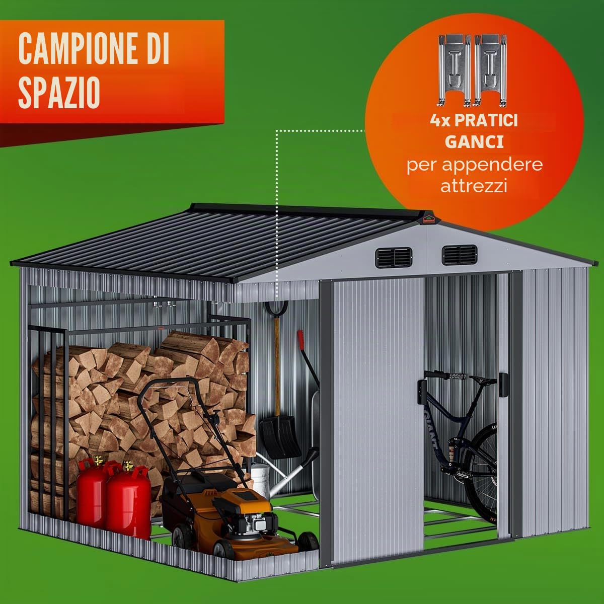 GARDEBRUK® Casetta per Attrezzi da Giardino Capanno in Metallo da Esterno 5m² con Base 260x205x180cm Capannone XXL
