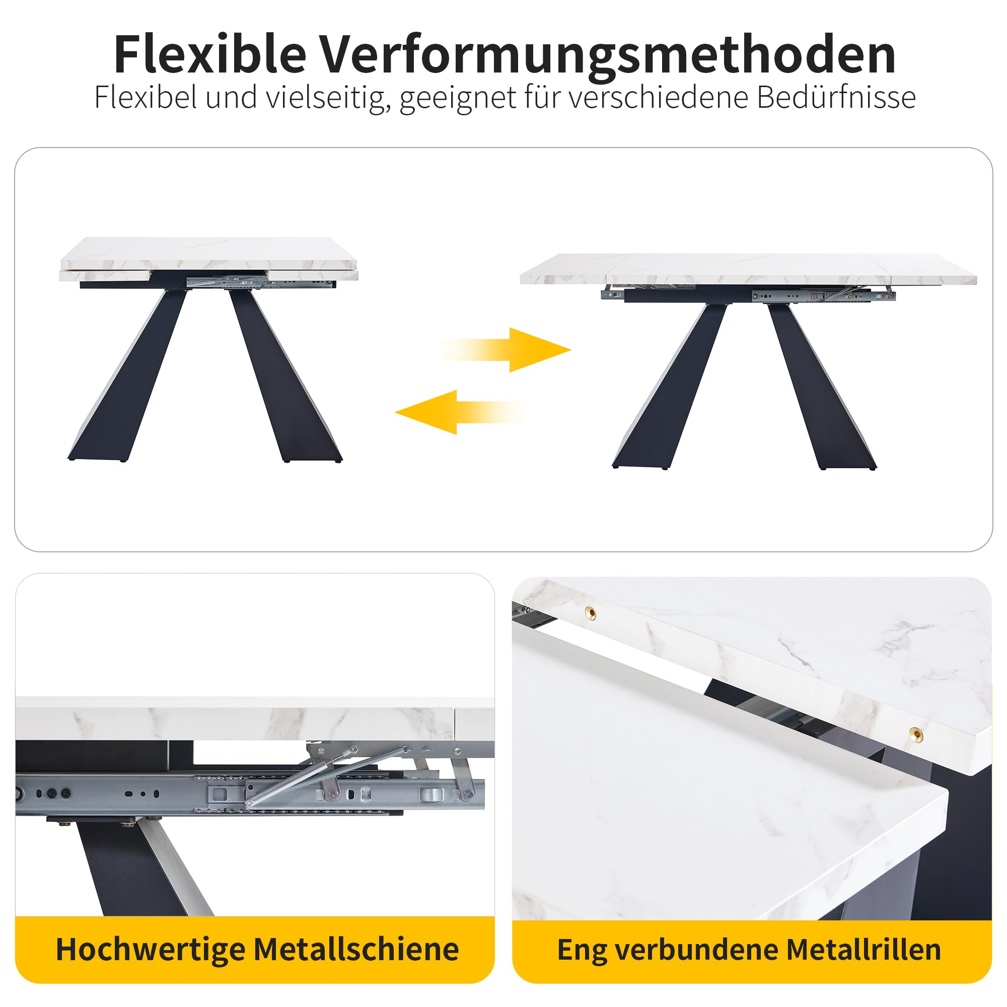 Merax Mesa de comedor extensible 99-159 x 74 cm, mesa de cocina con amplia superficie de trabajo, diseño flexible para oficina en casa y sala de estar, mesa blanca con patas de columna