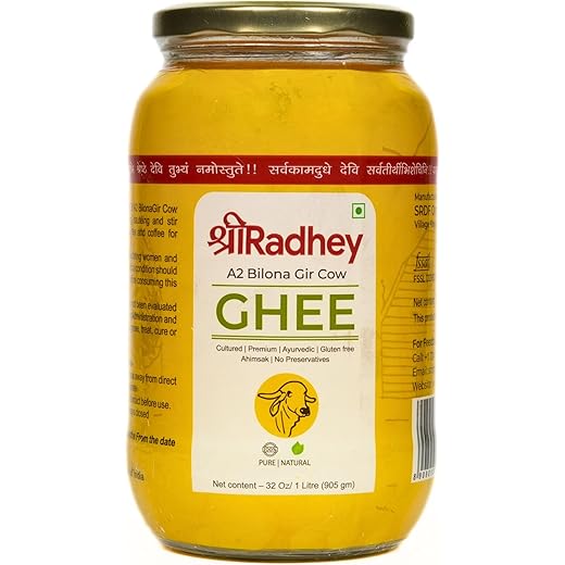 SHREERADHEY Gir Cow Ghee I A2 Bilona Traditional Bilona Meth