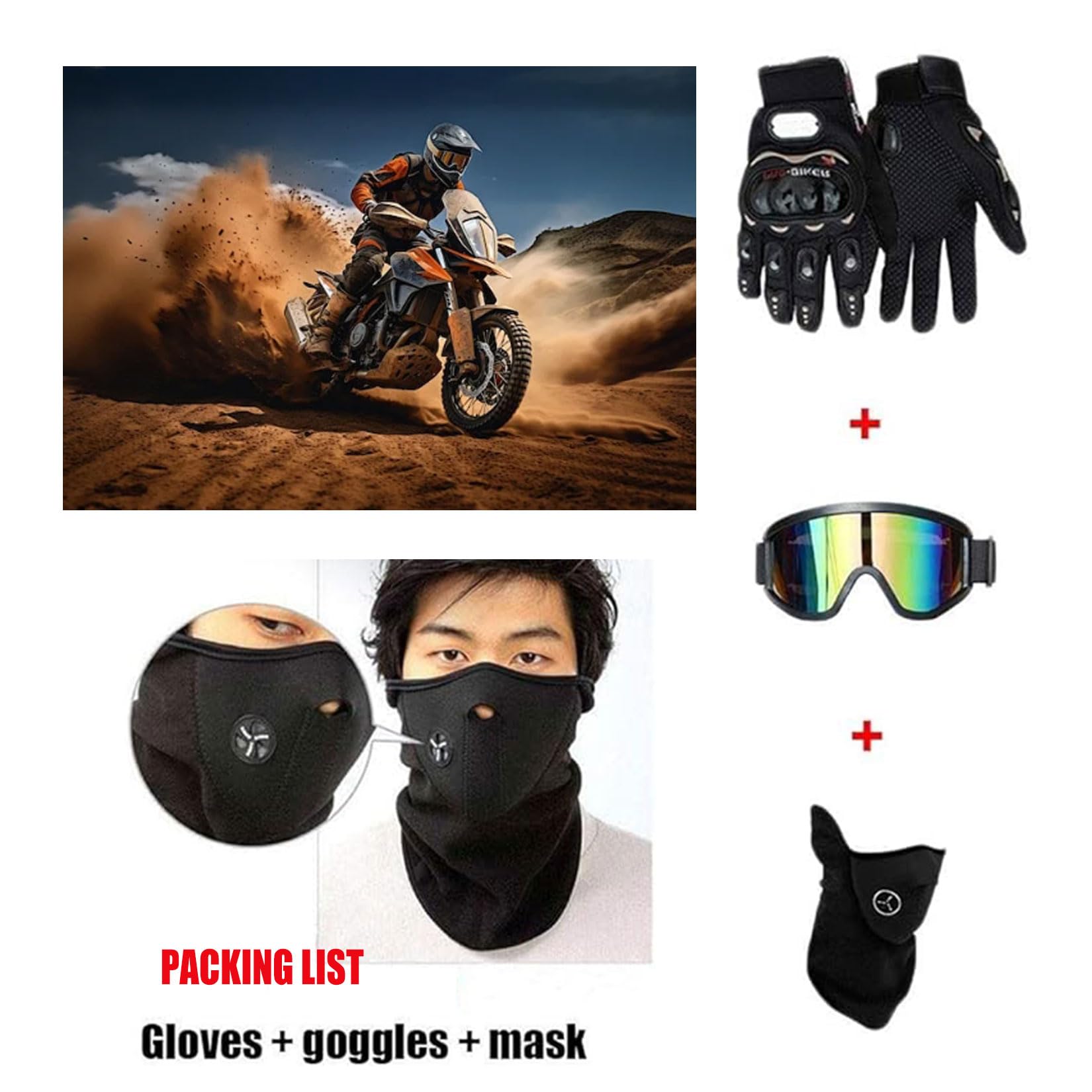 Motocross Helm Fullface Downhill Motorradhelm Mit Brille Handschuhe Maske, Kinder Erwachsene MTB Helm Enduro Integralhelm ATV Quad BMX MTB Helmet Für Damen Herren,Matte Black-S