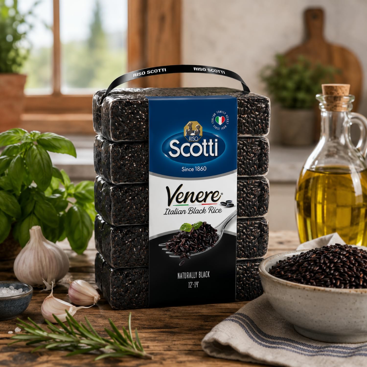 Riso Scotti Schwarzkornreis, Bulk 5,0 kg (5 x 1 kg), Produkt aus Italien, Venere, Premium-Qualität, wilder antiker Vollkornreis, Produkt aus Italien