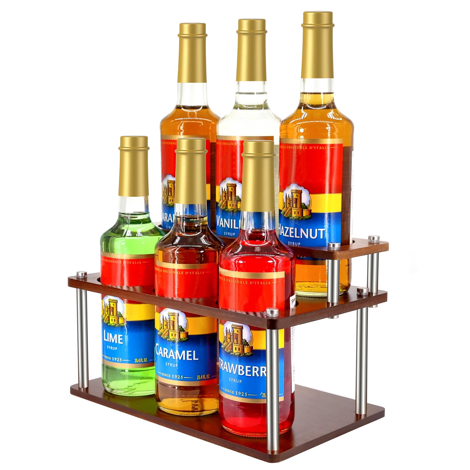 Photo 1 of SHILFID Coffee Syrup Organizer Rack,2-Tier Coffee Syrup Stand Holder for Coffee Station Countertop,6 Bottles Storage Display Shelves for Wine, Dressing Cocktail in Coffee Bar