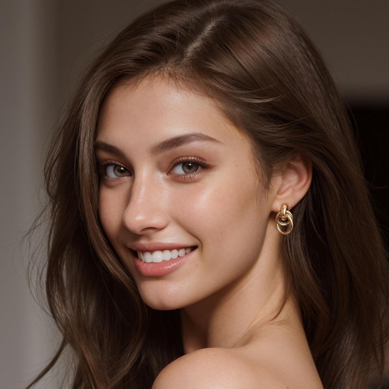 Evabelle Chunky Gold Earrings 14K Gold Plated Gold Knot Earrings for Women Trendy Dainty Paperclip Knot Geometric Drop Dangle Hypoallergenic Huggie Hoop Earrings - Image 6