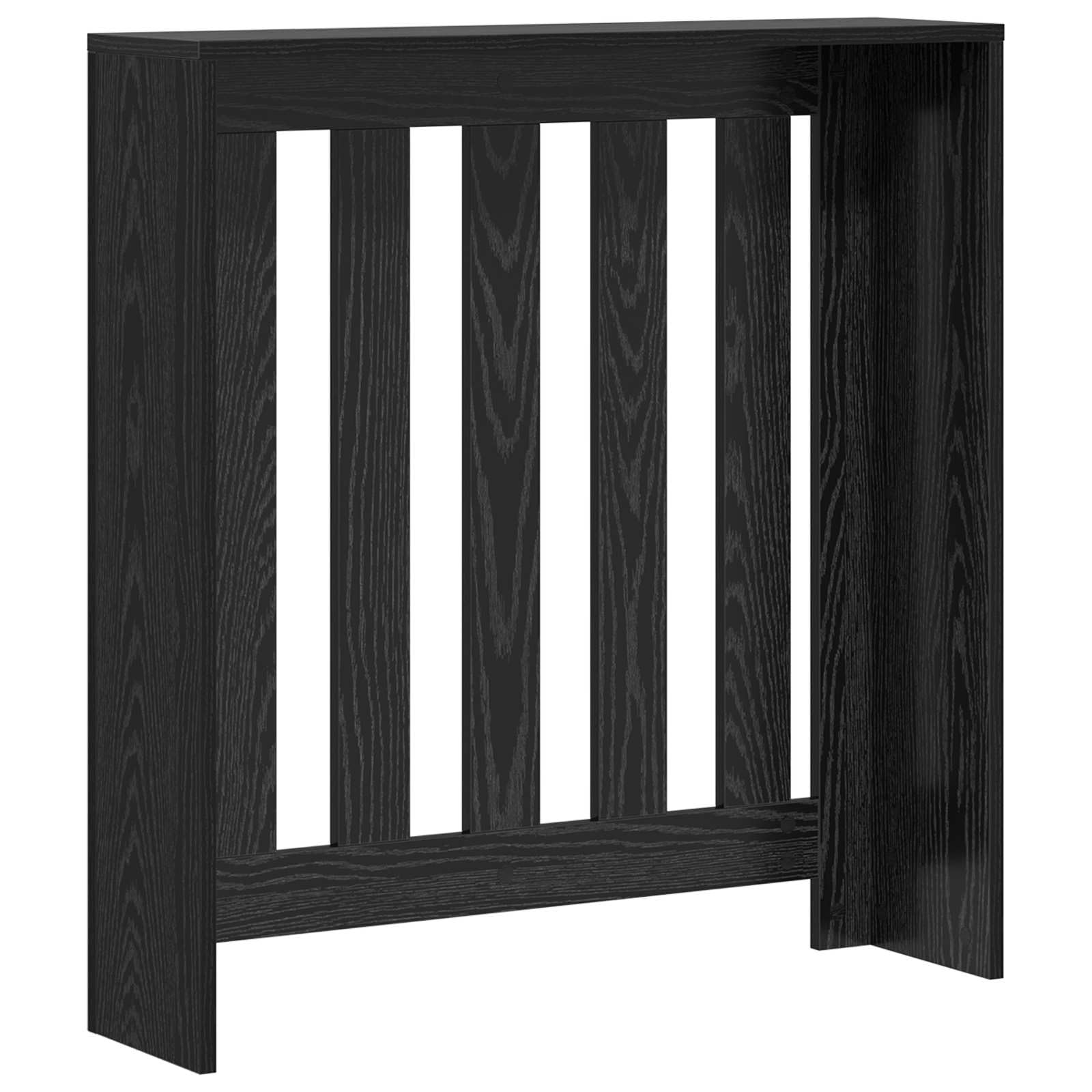 Heizkörperabdeckung schwarz Eichen-Optik aus Holzwerkstoff, 78 x 20 x 82 cm, mit oberem Regal und vertikalen Latten, für Wohnzimmer, Innenbereich und sichere Raumgestaltung
