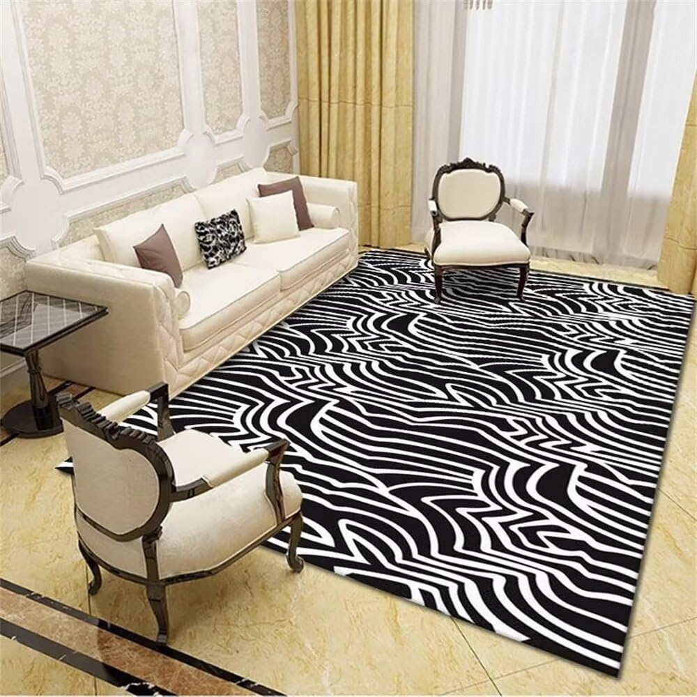 Tapis de salon noir et blanc pour chambre de jeunesse et long couloir