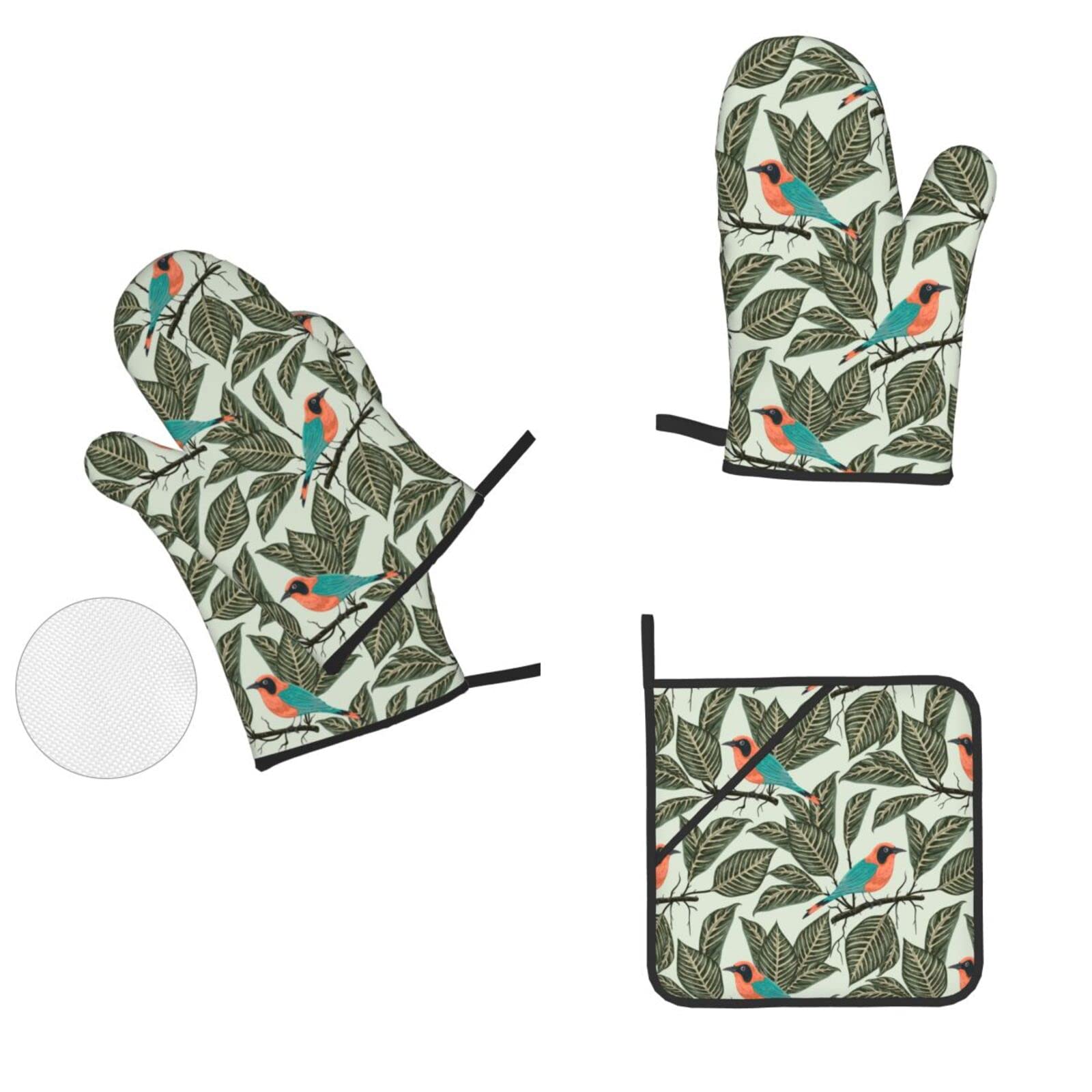 Ensemble Gants Et Maniques De Cuisine Motif Chauve-souris - 2 Gants + 2 Maniques, Résistants à La Chaleur