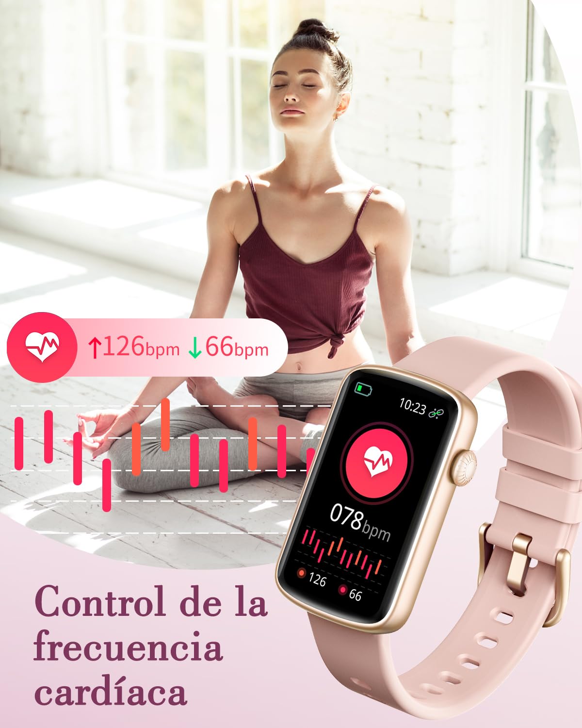 Reloj Inteligente para Mujer con Oxímetro, IP68 Impermeable, DIY Esfera, Monitor Sueño, Podómetro, Pulsómetro, Smartwatch para Android iOS (Rosa)