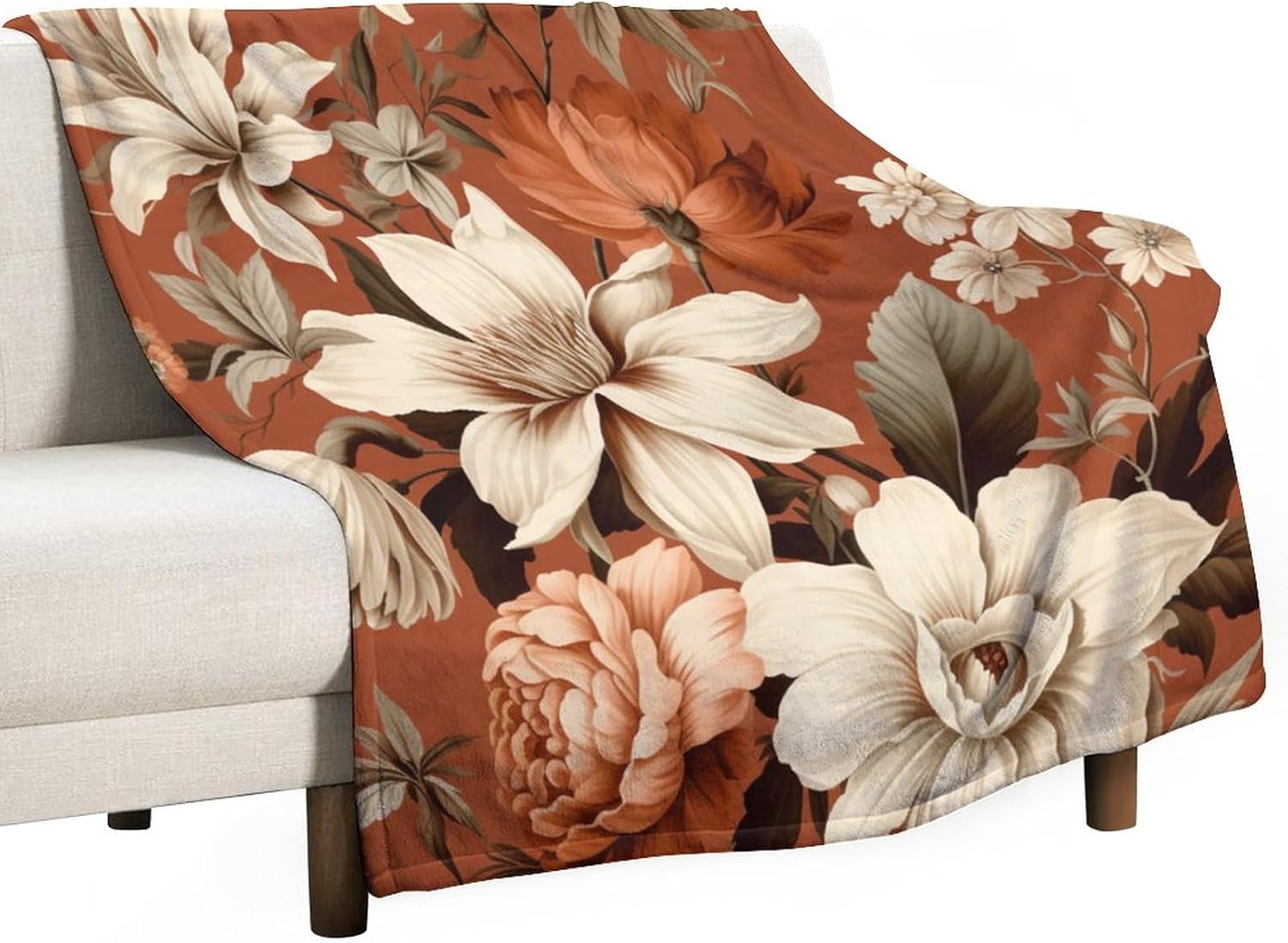 Blanket Terracotta Floral Spring Botanical Flower Print Rust Throw Blanket Garden Floral Cute Summer Ultra Soft Bedspread Microfiber Blankets for Bed Couch Car for Kids and Adults 50"x60"
