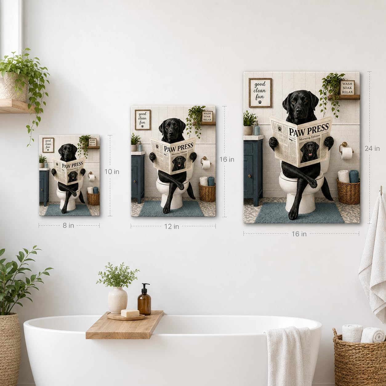 Funny Dog Bathroom Wall Art Decor, Framed Canvas Print image 3