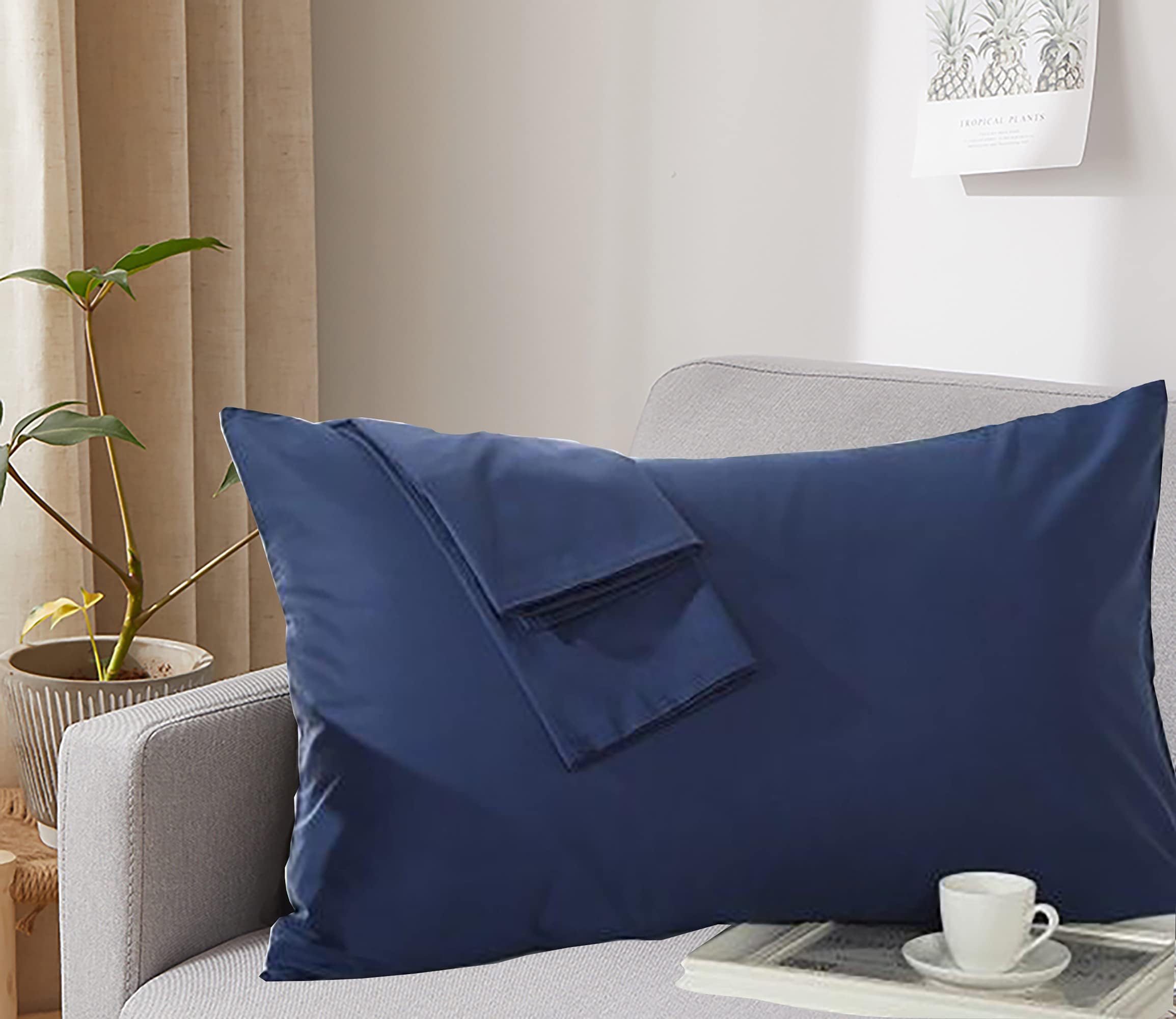 MOHAP Zippered Pillowcases 50X75 cm 2 Pack- Super Soft Breathable Brushed Microfiber Gift Pillow Cases Cover for Hair and Skin Navy Blue