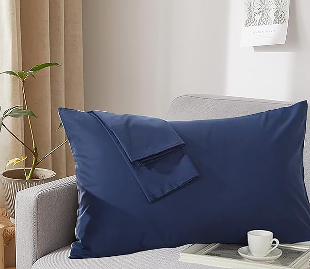 MOHAP Zippered Pillowcases 50X75CM 2 Pack- Super Soft Breathable Brushed Microfiber Pillow Cases Cover for Hair and Skin Navy Blue