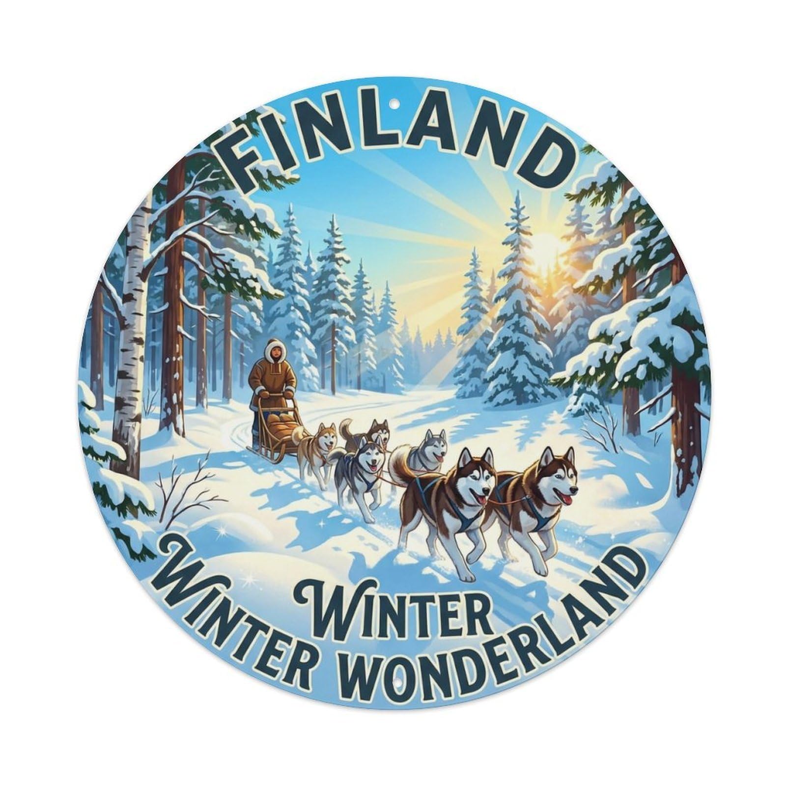 Vintage Travel Finland Gleaming Metal Tin Sign Plaque Wall Decor for Cafe, Club, Garden Round Metal Poster 8x8Inch