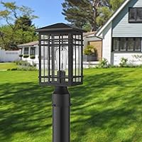 Vista 1 de Lámpara de poste para exteriores, farol de poste exterior con vidrio sembrado en acabado negro, luz de pilar ideal para patio, camino y entrada
