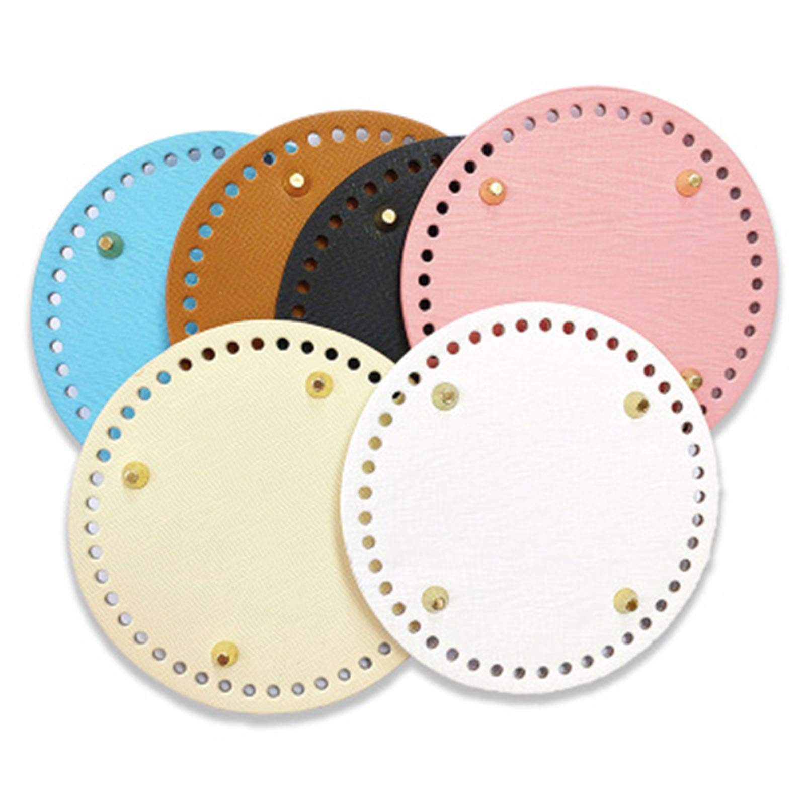 TXIN 6 Pcs Round PU Leather Bag Bottom Knitting Crochet Bags Bottom Shaper Pad Hand-Woven Bag Cushion Base with Holes for DIY Handbag Shoulder Bags Purse Making Supplies Bottom Base (6 Colors 5.9in)