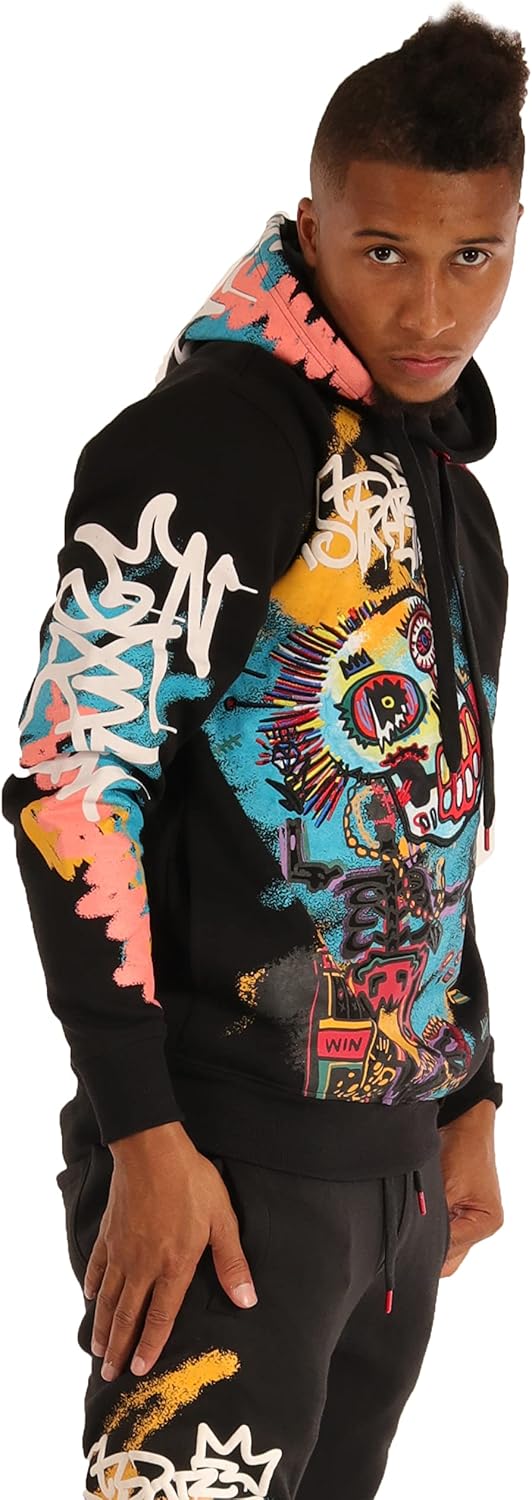 SCREENSHOT Mens Urban Premium Fleece Hoodie - NYC Streetwear Fashion Embroidery Patch Gel Print Hooded Sweatshirt