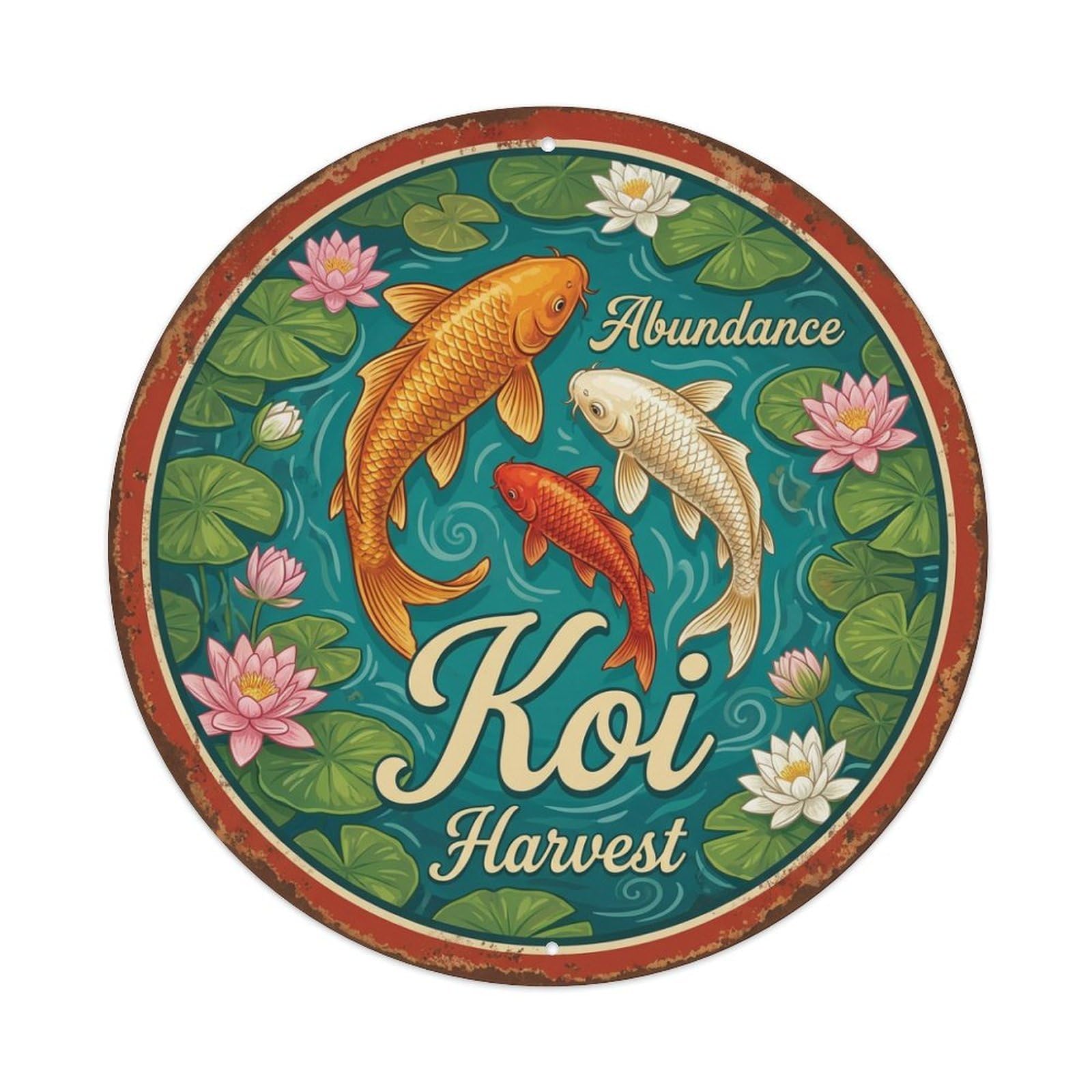 Metal Tin Sign Koi Fish Gold Japanese Vintage Art Ukiyo-e
