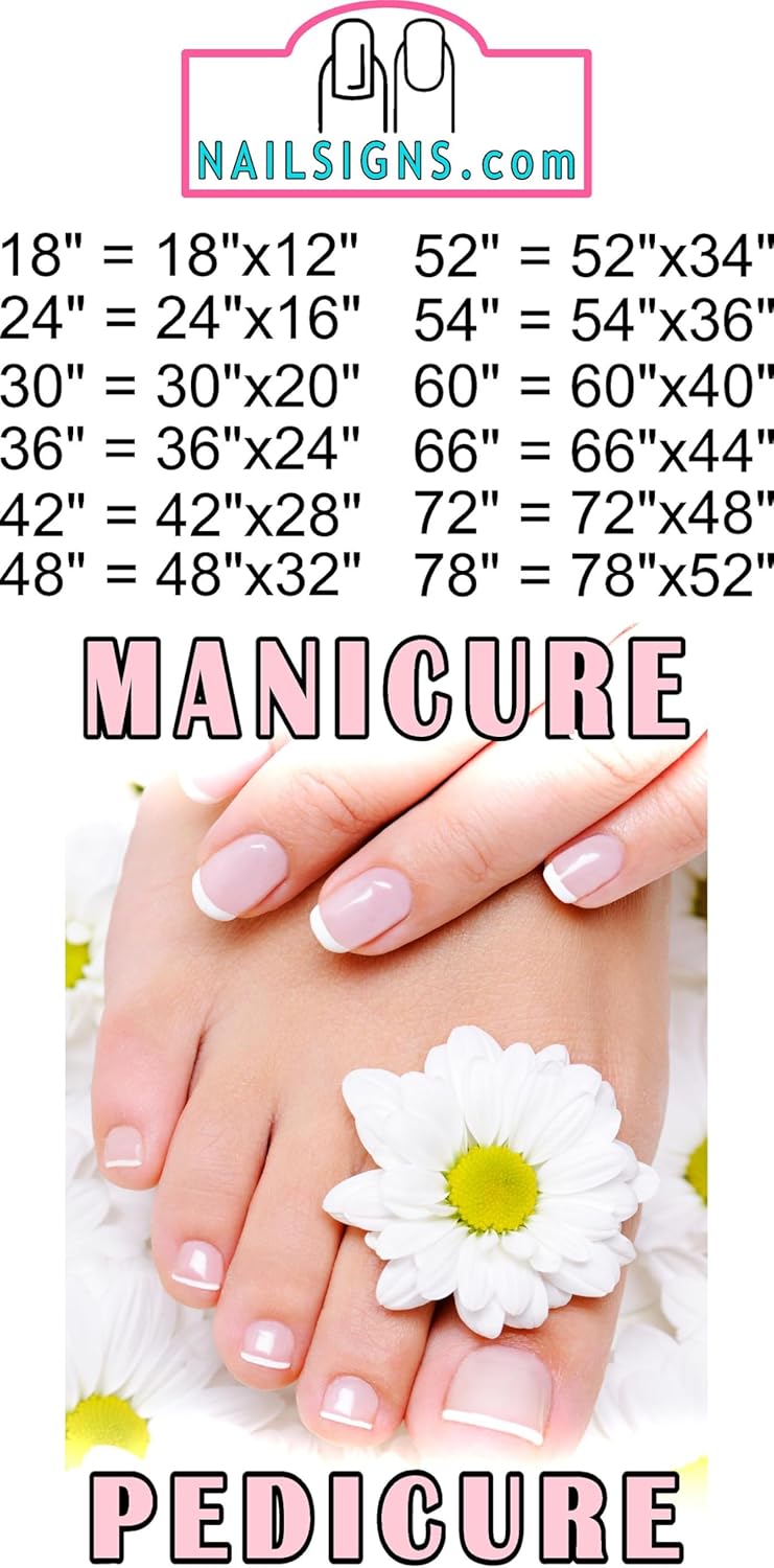 Pedicure & Manicure XV Services Nail Salon Sign Advertising Marketing Décor Vertical (Photo-Realistic Paper Poster Matte Non-Laminated [Indoors], 48")