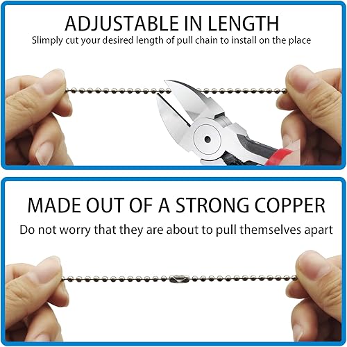 Miniatura 8 de Cadena de tracción para ventilador de techo con 2 bombillas decorativas esmeriladas de 0.118 in y 12 pulgadas y cadenas extensoras de cable de