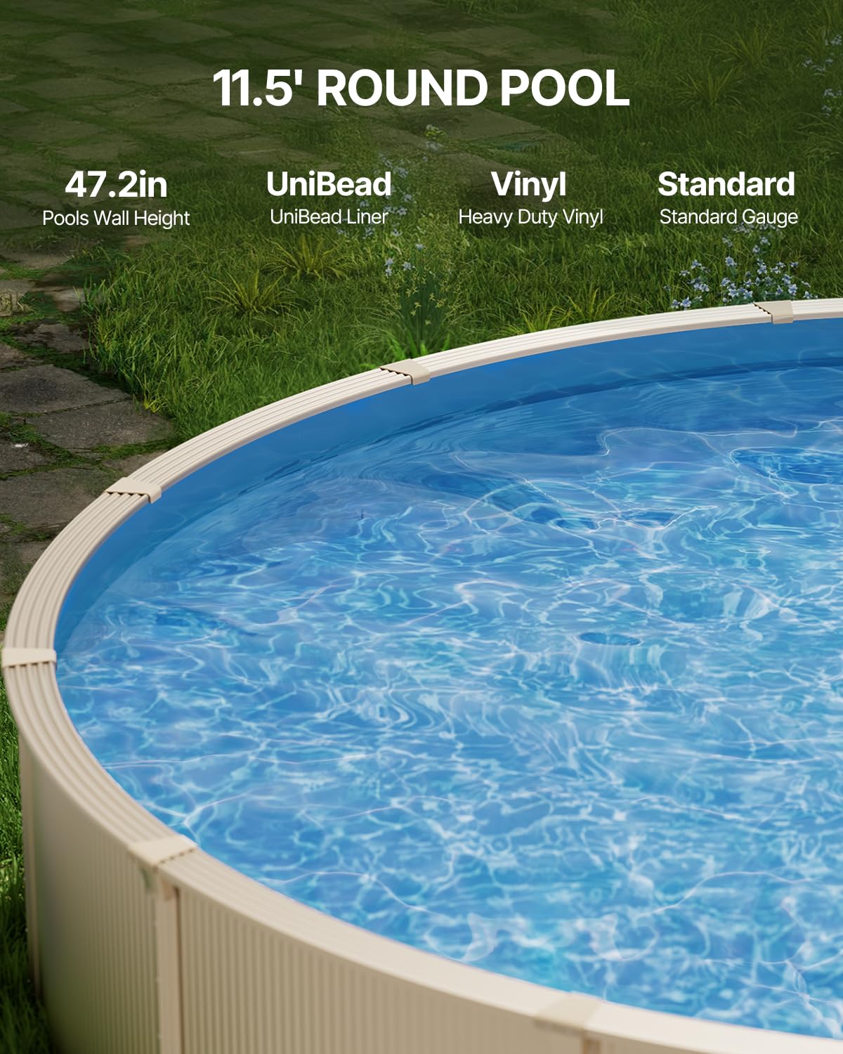 VEVOR Revestimiento para Piscina Redonda 350 cm Calibre Estándar Revestimiento de Vinilo para Piscina de Altura de Pared de 120 cm Revestimiento de Repuesto para Piscinas Elevadas, Color Sólido