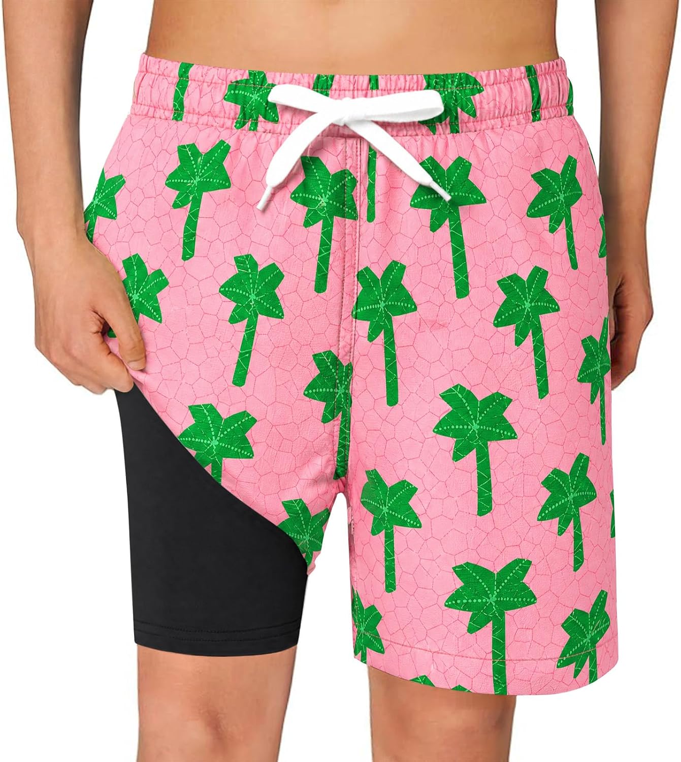 Haloumoning Boys Swim Trunks with Compression Liner Kids Drawstring Bathing Suit Quick Dry Swim Shorts 5-14 Years