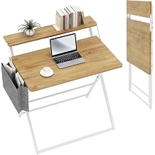 Portable Small Folding Desk with Shelf, Easy-Assembly Compact Computer Desk,Space Saving Foldable Table for Home Office, Bedroom or Apartment,Collapsible Sturdy Laptop Desk,Oak