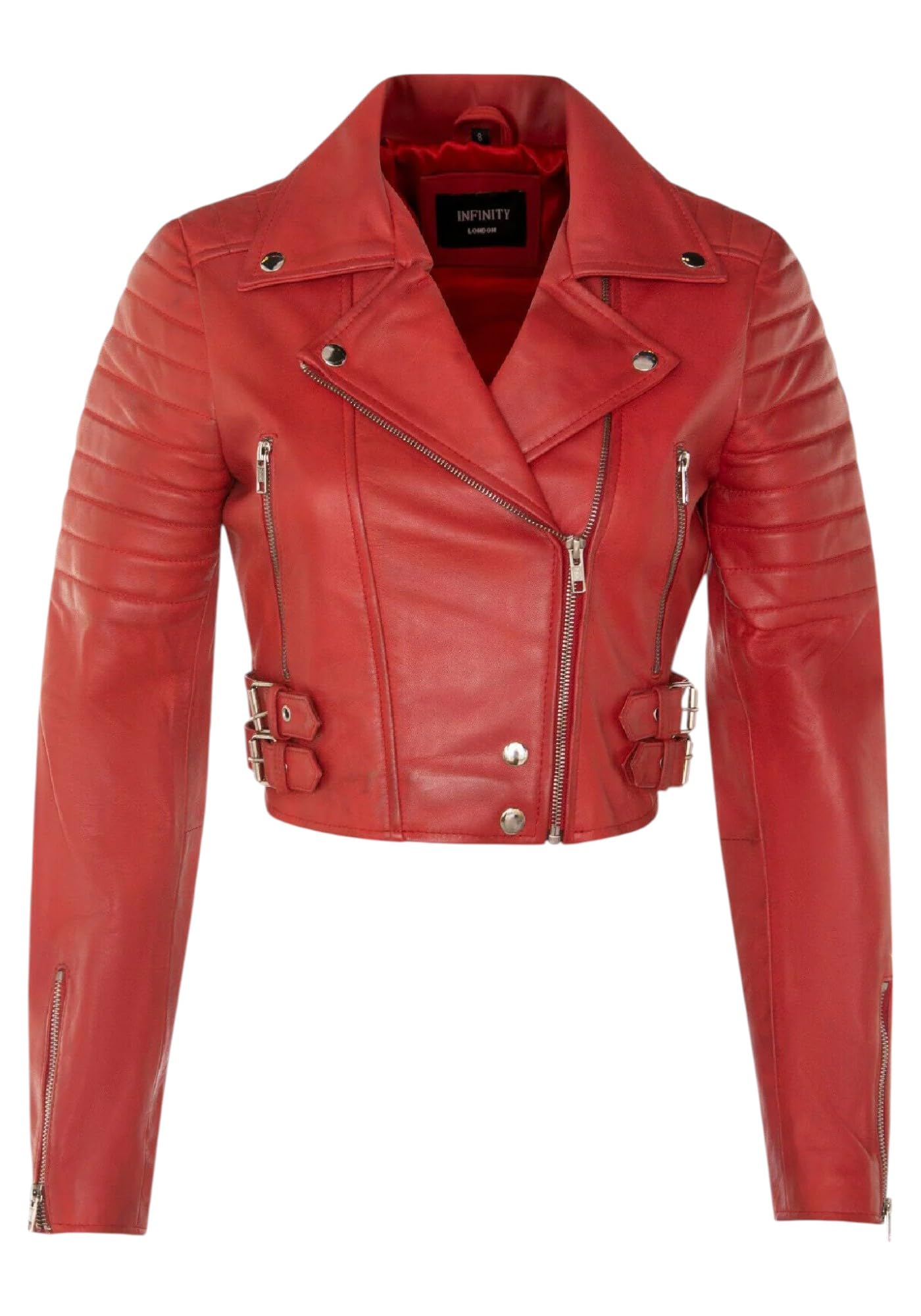 Infinity Leather Women's   Red Brando Cropped Leather Jacket-Longtown in Size XS, BrandAlley