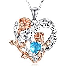 I Love You Birthstone Necklace, 925 Sterling Silver Heart Pendant with CZ Diamond Stones, Birthday Gifts for Women, Romantic Gift for Wife, Girlfriend, Her, Anniversary, Valentine's Day, Christmas