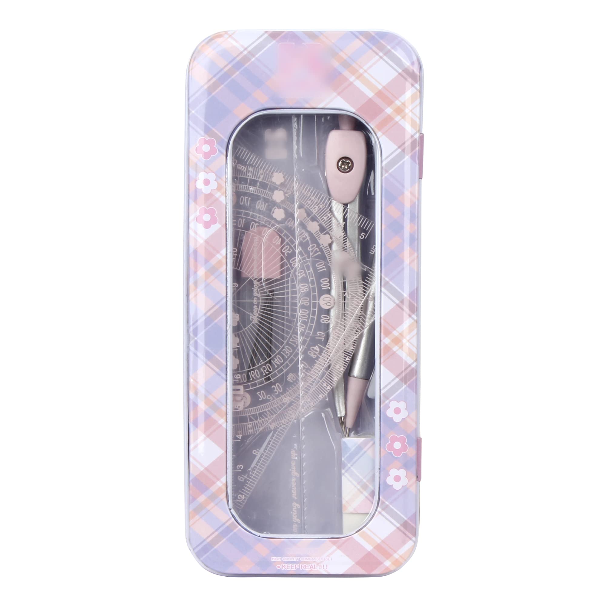 Millya 8PCS Students Compass Set including Protractor Rulers Math Geometry Drawing Set School Supplies (F-Pink)