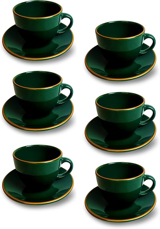 OKUMEYR Cappuccino Tassen Set - Keramik Schwarz 13,4cm