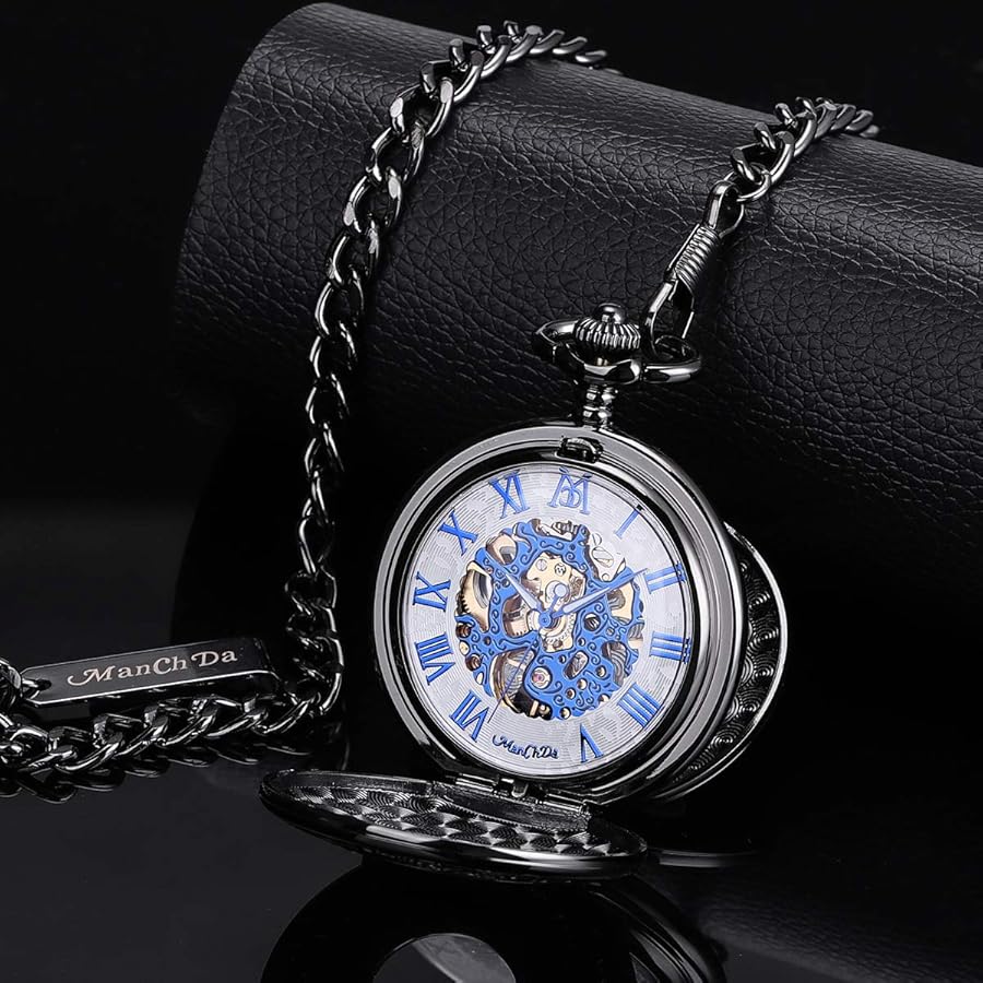 Amazon.co.jp: ManChDa 機械式刻印 懐中時計 スケルトン ダブルカバー