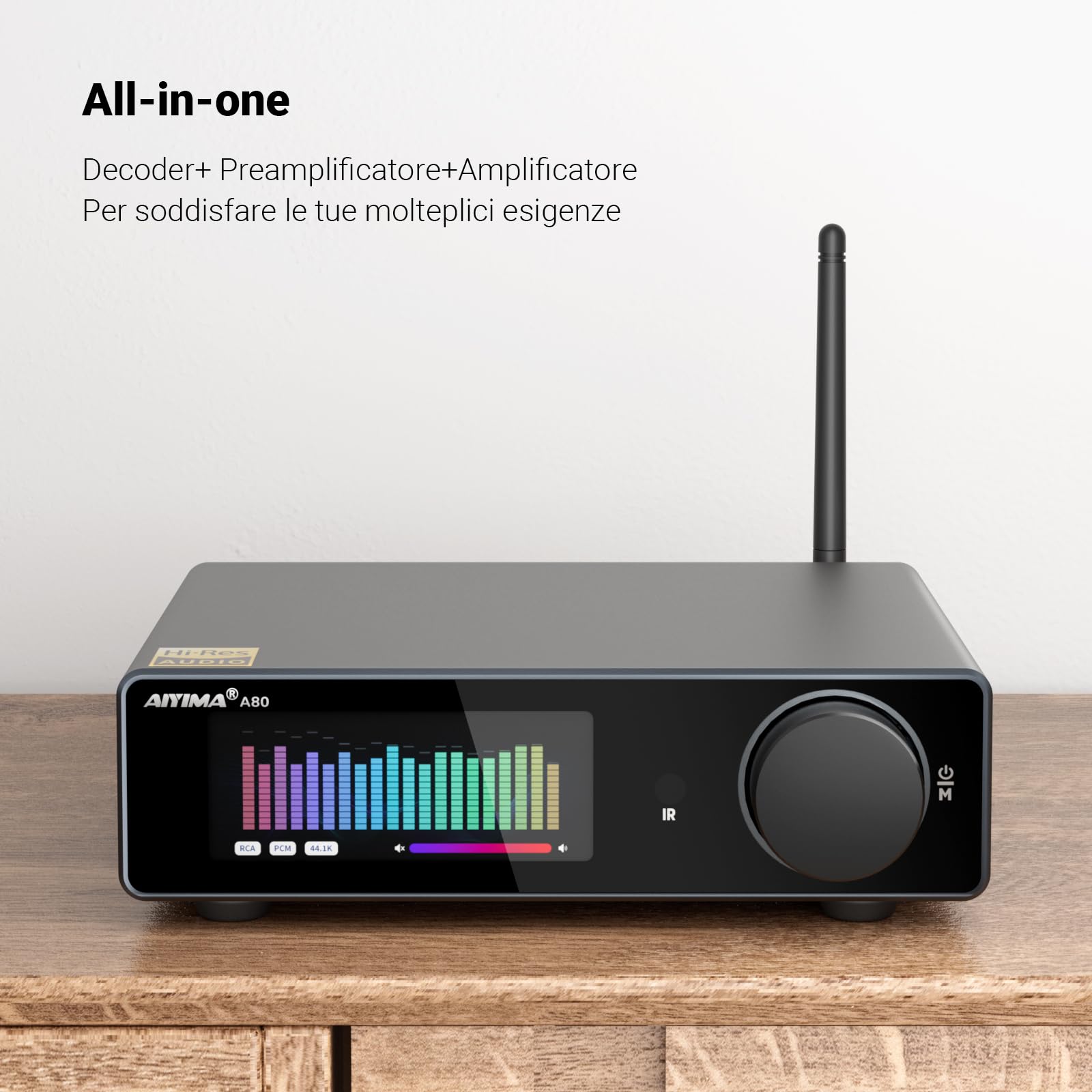 AIYIMA A80 Amplificatore di potenza DAC con PFFB TPA3255D2 Stereo HiFi 2.0 Canale Classe D Amplificatore Bluetooth 300Wx2 ESS9038Q2M Decoder con PC-USB Coassiale Ottico TRS Ingresso RCA