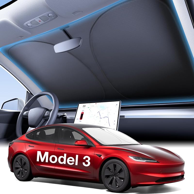 Protetor solar para para-brisa Tesla Model 3, ajuste específico, estrutura dobrável em alumínio, Wigoo
