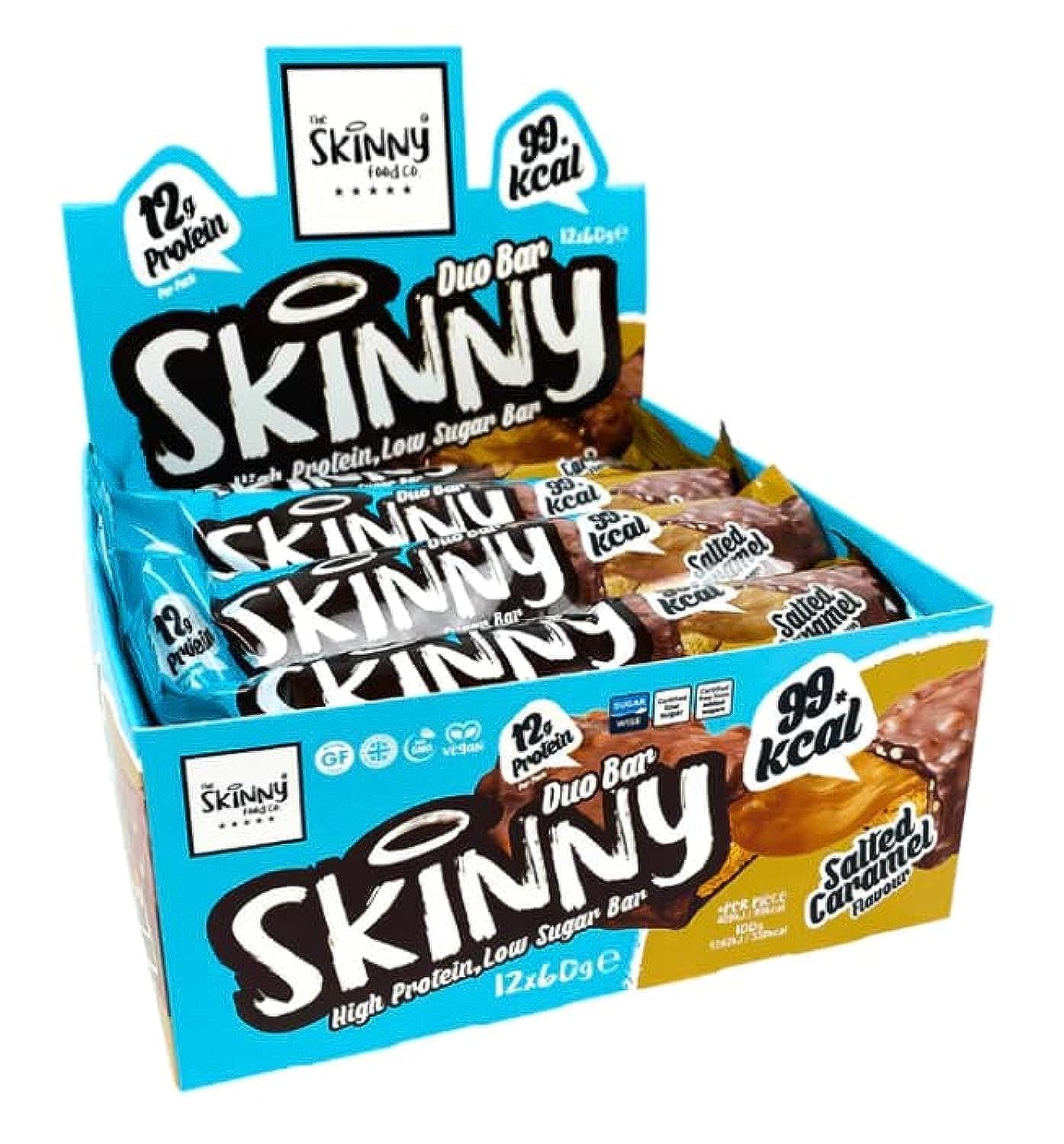 The Skinny Food Co12 gm High Protein bar,Vegetarian & Vegan Friendly, Gluten Free & Coeliac Friendly Low Sugar protein chocolate Bar pack of 12 x 60 gm (SALTED CARAMEL)